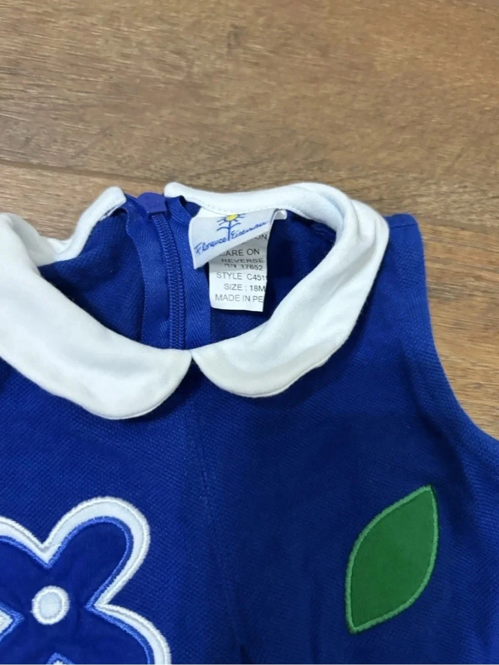 Florence Eiseman Girls Dress 18M Blue Applique Flower Peter Pan Collar Dress